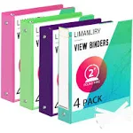 2 Inch Binders, Round 2" 3 Ring Binder, Customizable View Binder with Pockets, Assorted Colors, 4 Pack