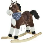 Qaba Kids Plush Ride-On Rocking Horse Toy Cowboy Rocker with Fun Realistic Sounds for Child 3-8 Years Old (Brown)