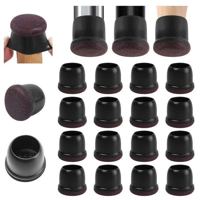 Ezprotekt 24 Pcs Chair Leg Floor Protectors Silicone Chair Leg Caps with Wrapped Felt (1.25 Round Black)