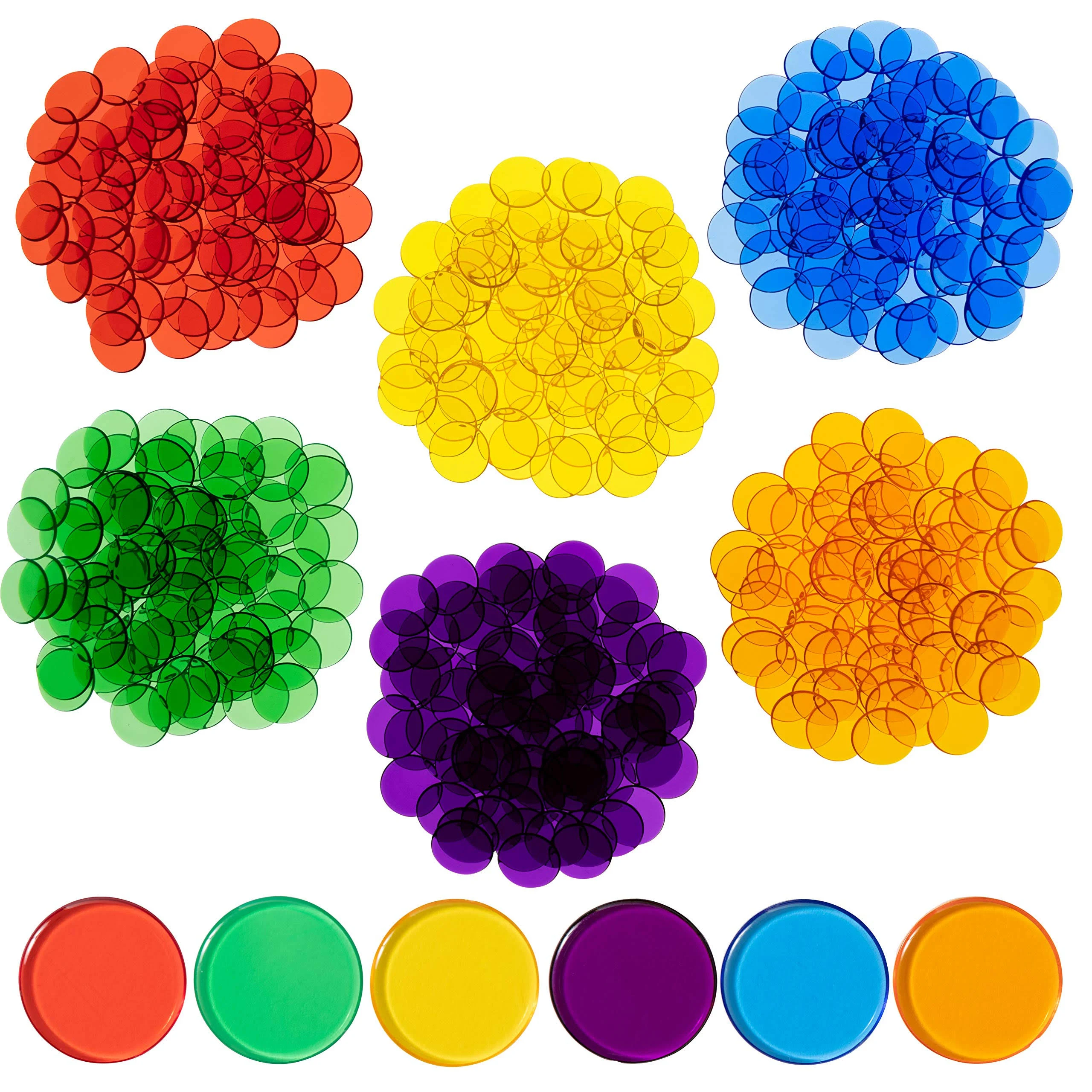 edxeducation Transparent Counters - Set of 500 - Bulk Colored Counters for Kids Math - 6 Colors - 3/4 in - Counting, Sorting, Light Panels, Bingo