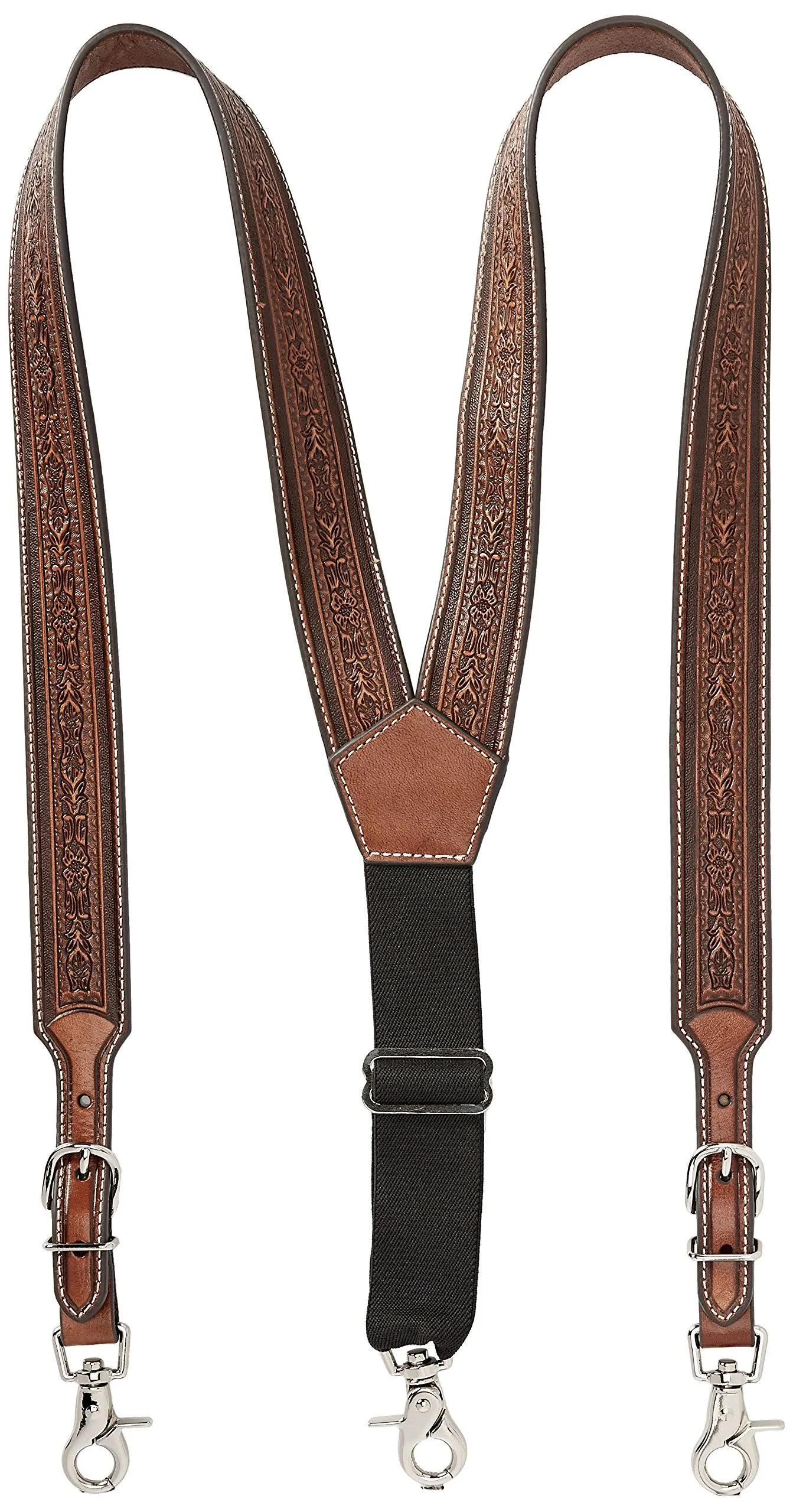 Nocona Western Mens Suspenders Galluse Leather Tooled Floral Tan N8513008