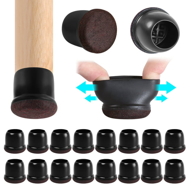 Ezprotekt 24 Pcs Chair Leg Floor Protectors, Silicone Chair Leg Caps with Wrapped Felt Feet(1" Round, Black)