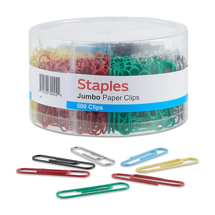 Jumbo Paper Clip, Vinyl Coated Smooth Large Paper Clips &#034;500 Pieces&#034; (Assorte...