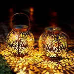 2 Pack Outdoor Solar Hanging Lantern Lights, Moroccan Lanterns