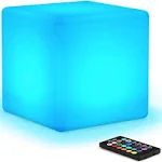 Mr.Go [16 RGB Colors 4 Modes] Waterproof Rechargeable LED Color-Changing Light Cube 8" | Dimmable Soothing Mood Lamp w/Remote |