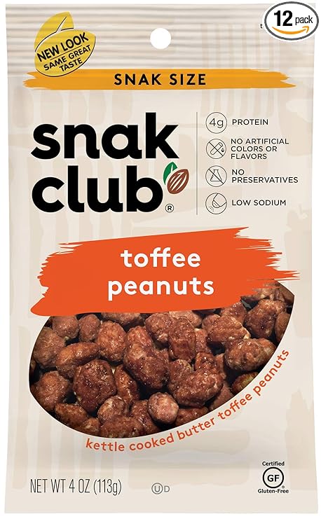 Snak Club Toffee Peanuts, 4 Ounce (Pack of 12)