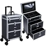 Adazzo Professional Rolling Makeup Train Case with Drawers Large Cosmetic Trolley with Locks