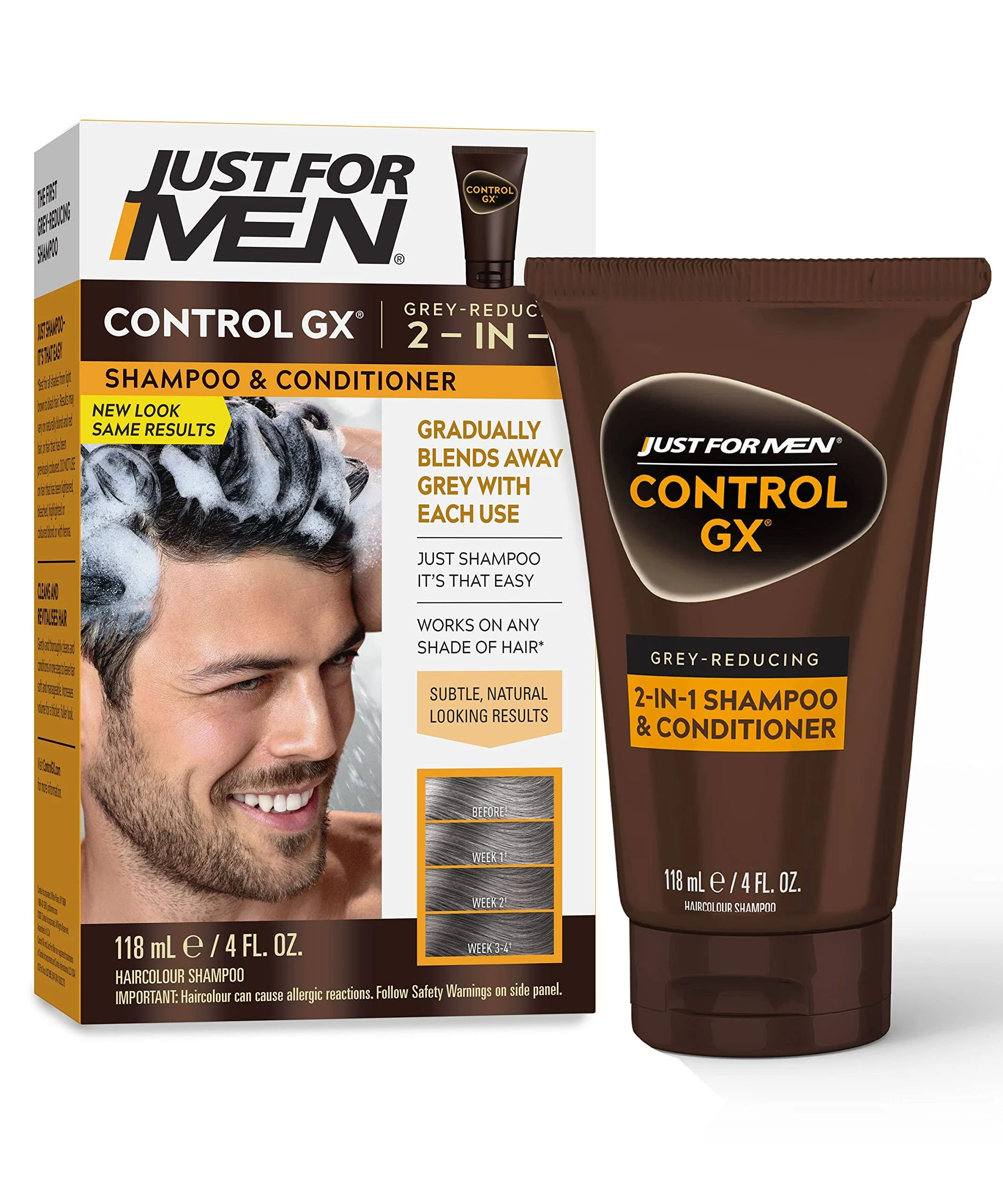 Just For Men Control GX Shampoo & Conditioner, 2-in-1, Grey-Reducing - 118 ml