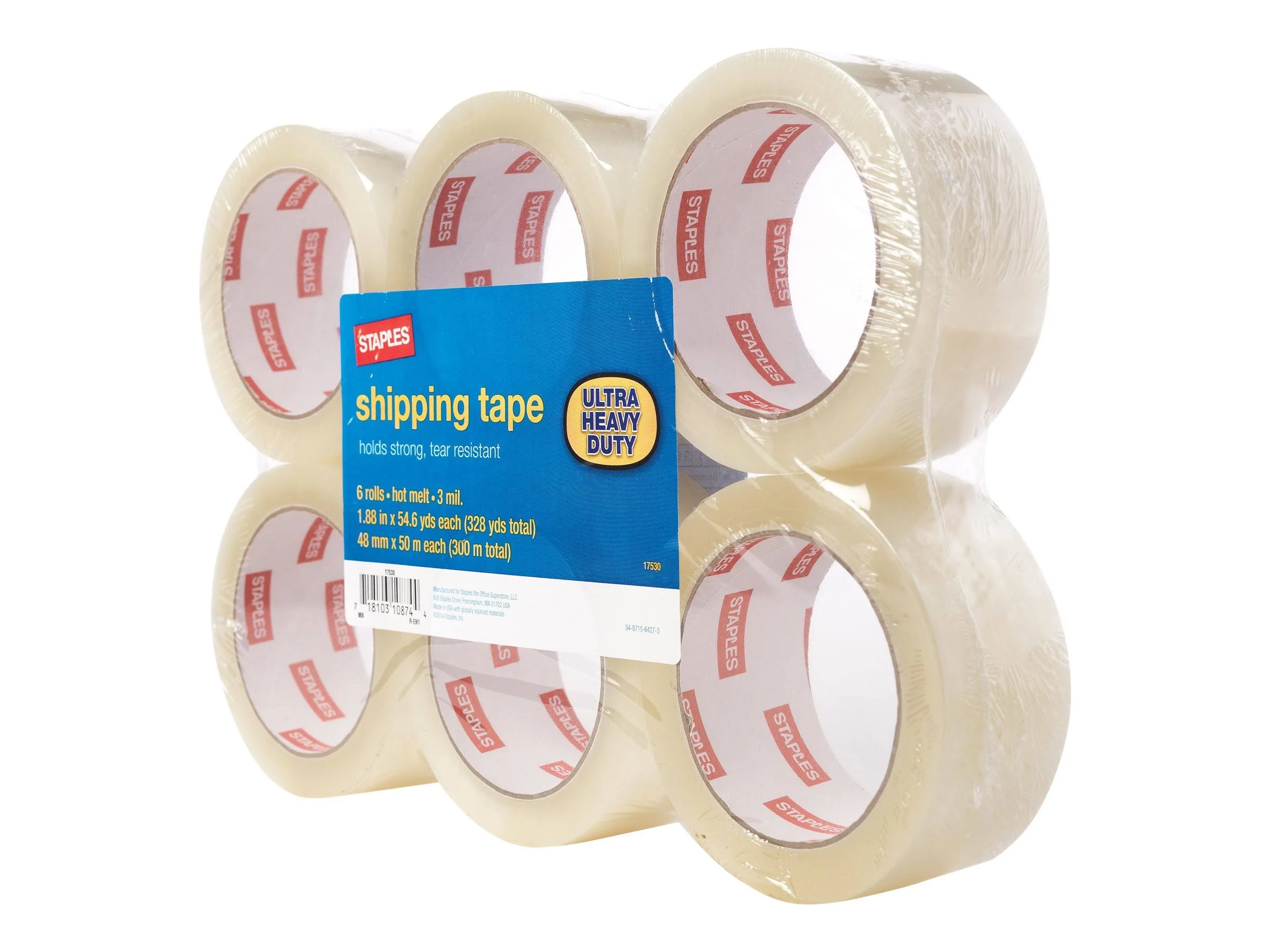 Staples Ultra Heavy Duty Shipping Tape 1.88&#034; x 54.6 Yds Clear 6/Rolls 815042