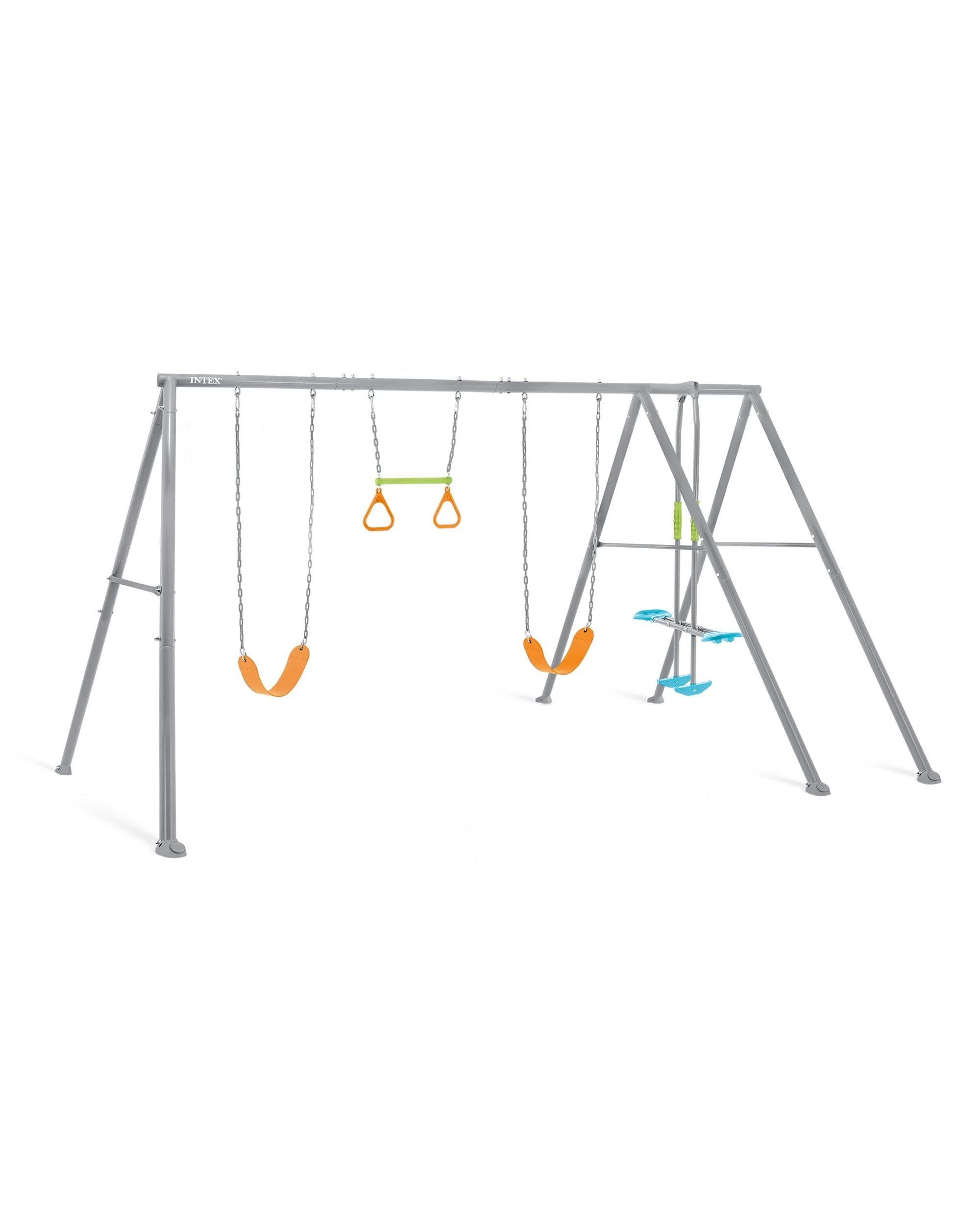 Intex Three Feature Colored Playground Swing Set with Trapeze Bar, Multicolor