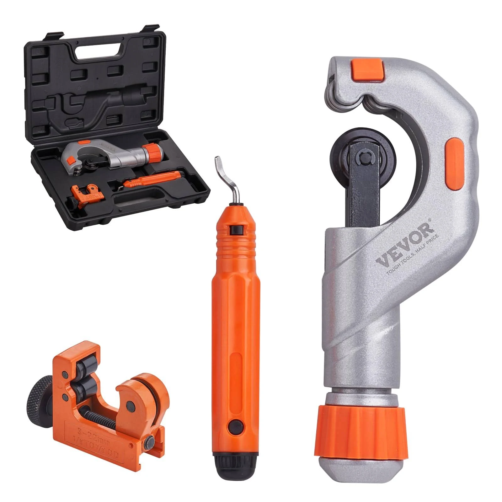 VEVOR 3PCS Tubing Cutter Set - Heavy Duty Pipe Cutter 3/16"-2"OD, Mini Tube Cutter 1/8"-7/8" & Deburring Tool, Professional Ultimate Pipe Cutter Set for Stainless Steel, Copper, Aluminum, Plastic Pipe