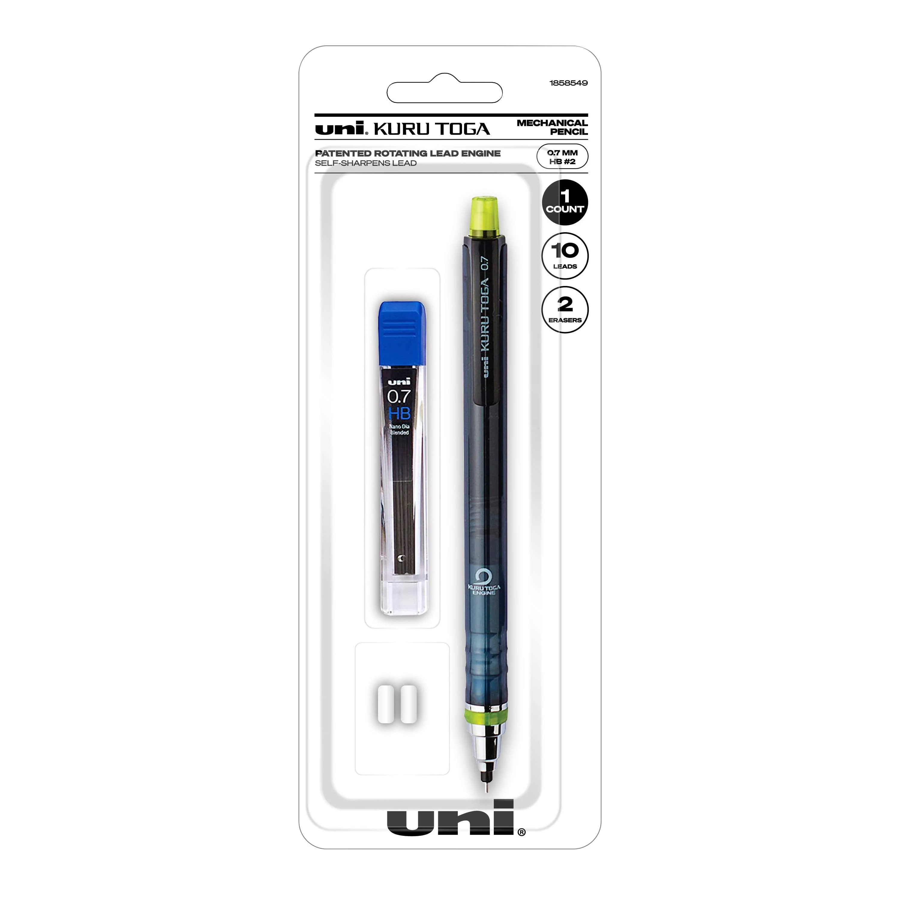 Kurutoga Mechanical Pencil, 0.7 mm, HB (#2), Black Lead, Black/Green Barrel - Uni-Ball 1858549