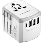 LENCENT Universal Travel Adapter, International Charger with 3 USB Ports and Type-C PD Fast Charging Adaptor for Mobile Phone, Tablet, Gopro. for