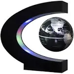 Estefanlo Floating Globe with LED Lights C Shape Magnetic Levitation Floating Globe World Map for Desk Decoration (Black-Silver)