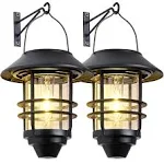 Solar Lantern Outdoor Lights, Hanging Waterproof Lantern Lights with Wall Mount Kit for Garden Porch Fence 2 Pack