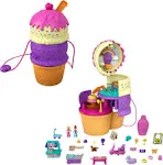 Polly Pocket Dolls and Accessories, Ice Cream Cone-Shaped Playground with 3 Floors and 2 Micro Dolls, Spin ‘n Surprise Compact​​