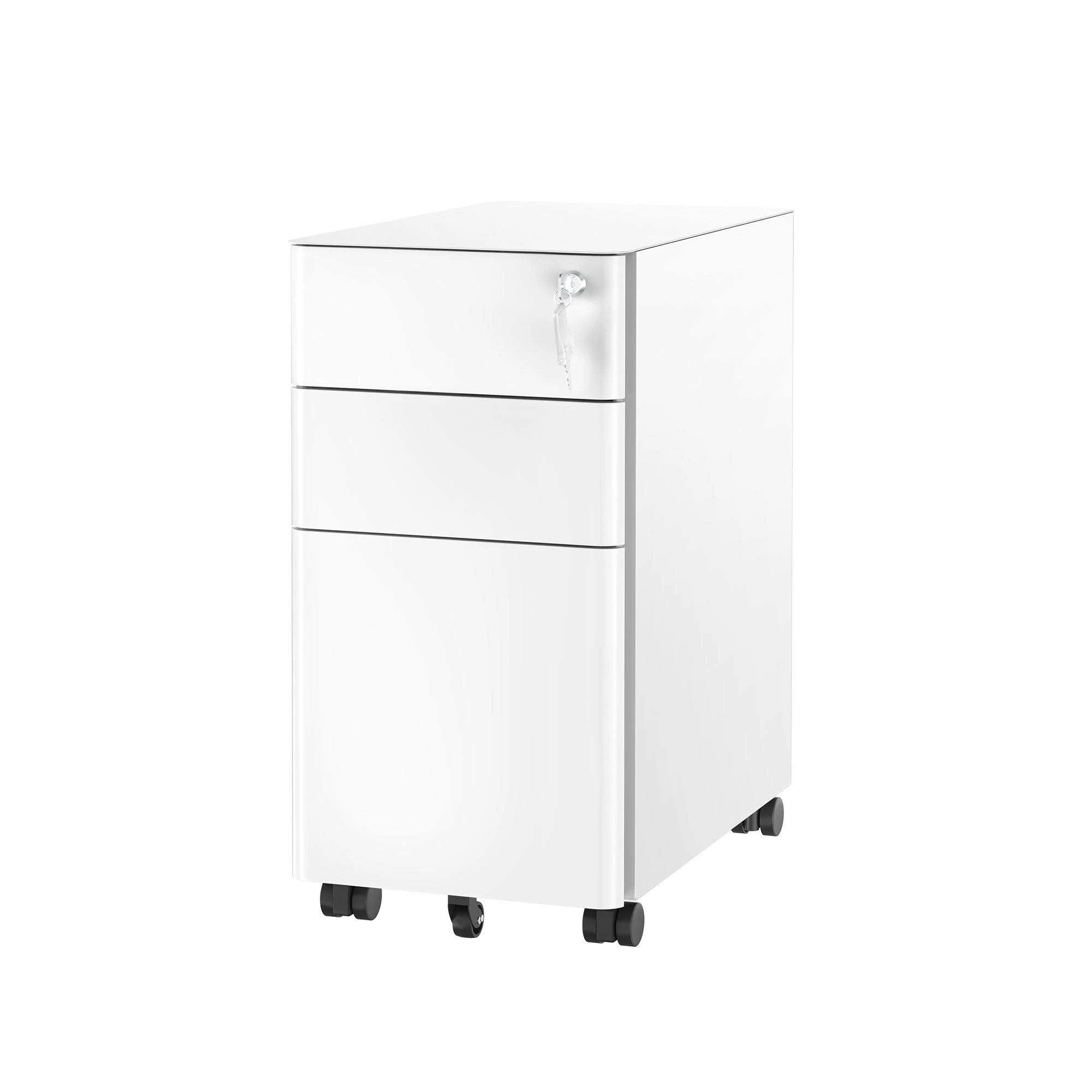 Slim Rolling File Cabinet with 3 Drawers - White | Mount It!