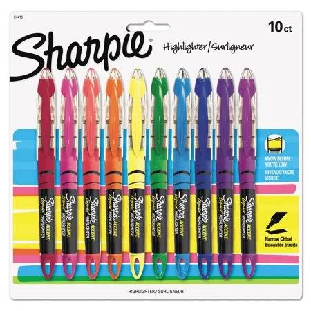 Sharpie Accent Liquid Pen Style Highlighter, Chisel Tip, Assorted, 10/Set 24415PP