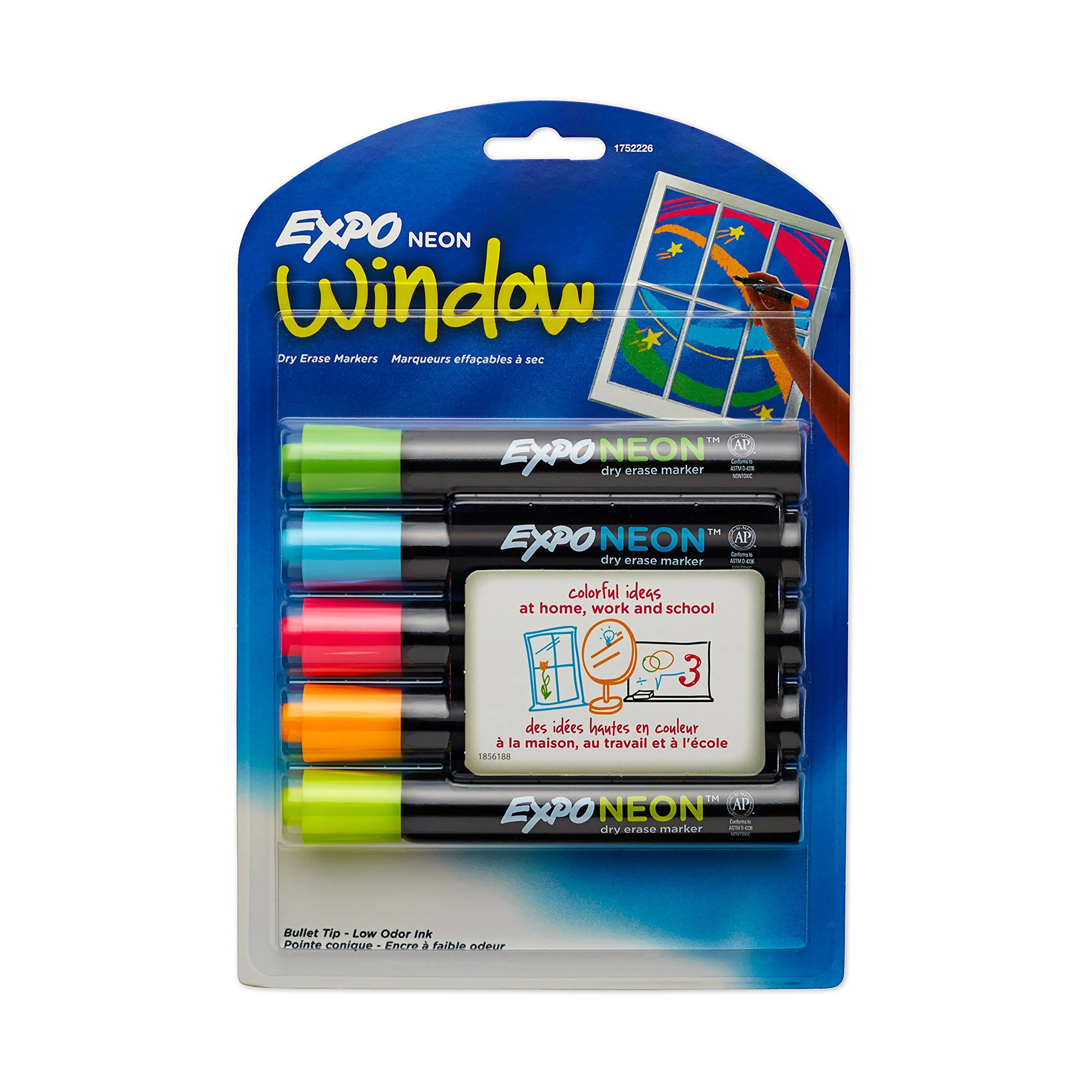 Expo Neon Dry Erase Marker, Bullet Tip, Assorted, 5/Set