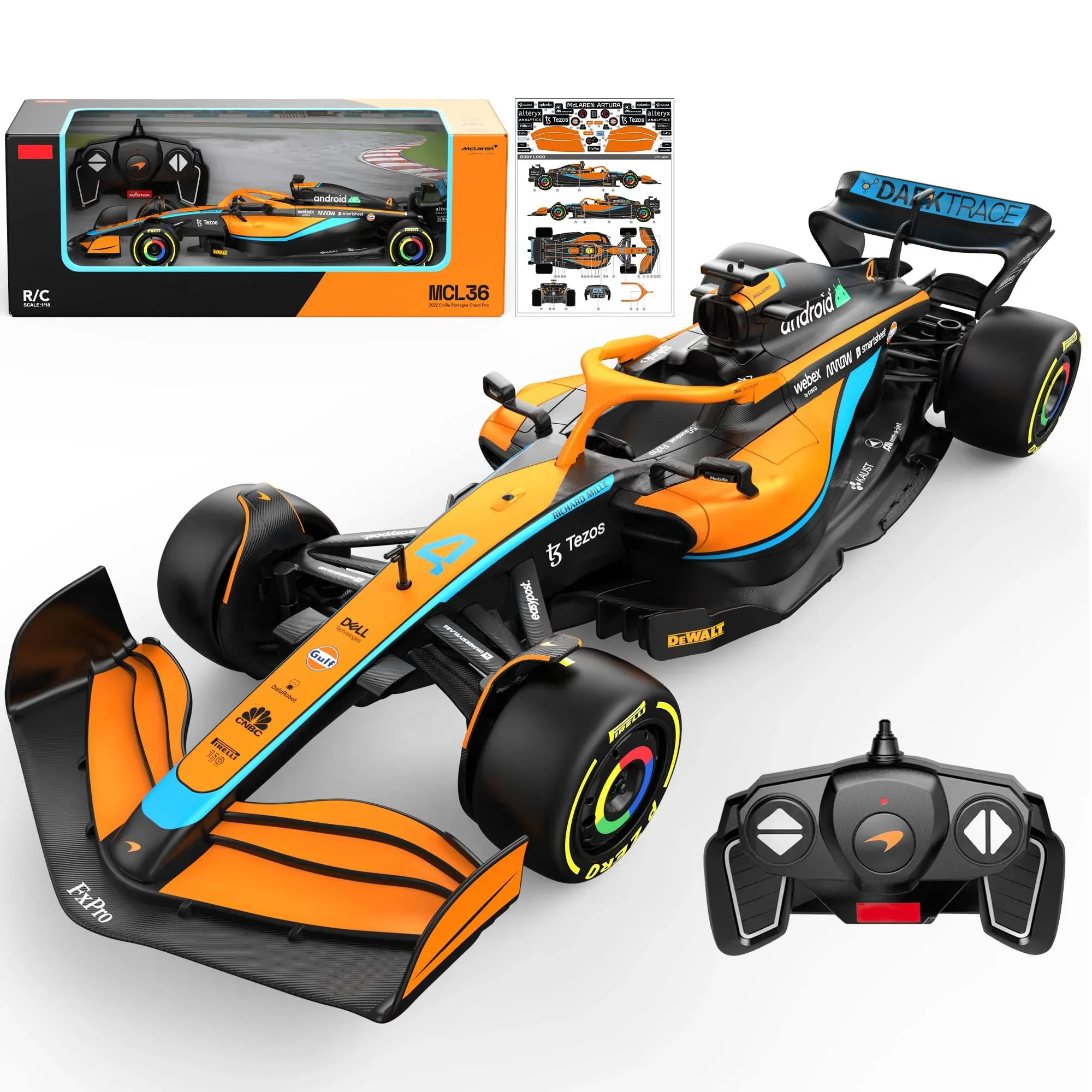 Voltz Toys Authentic Licensed 118 McLaren F1 MCL36 Remote Control Car F1 Collection RC Car Series for Kids and Adults 24Gh