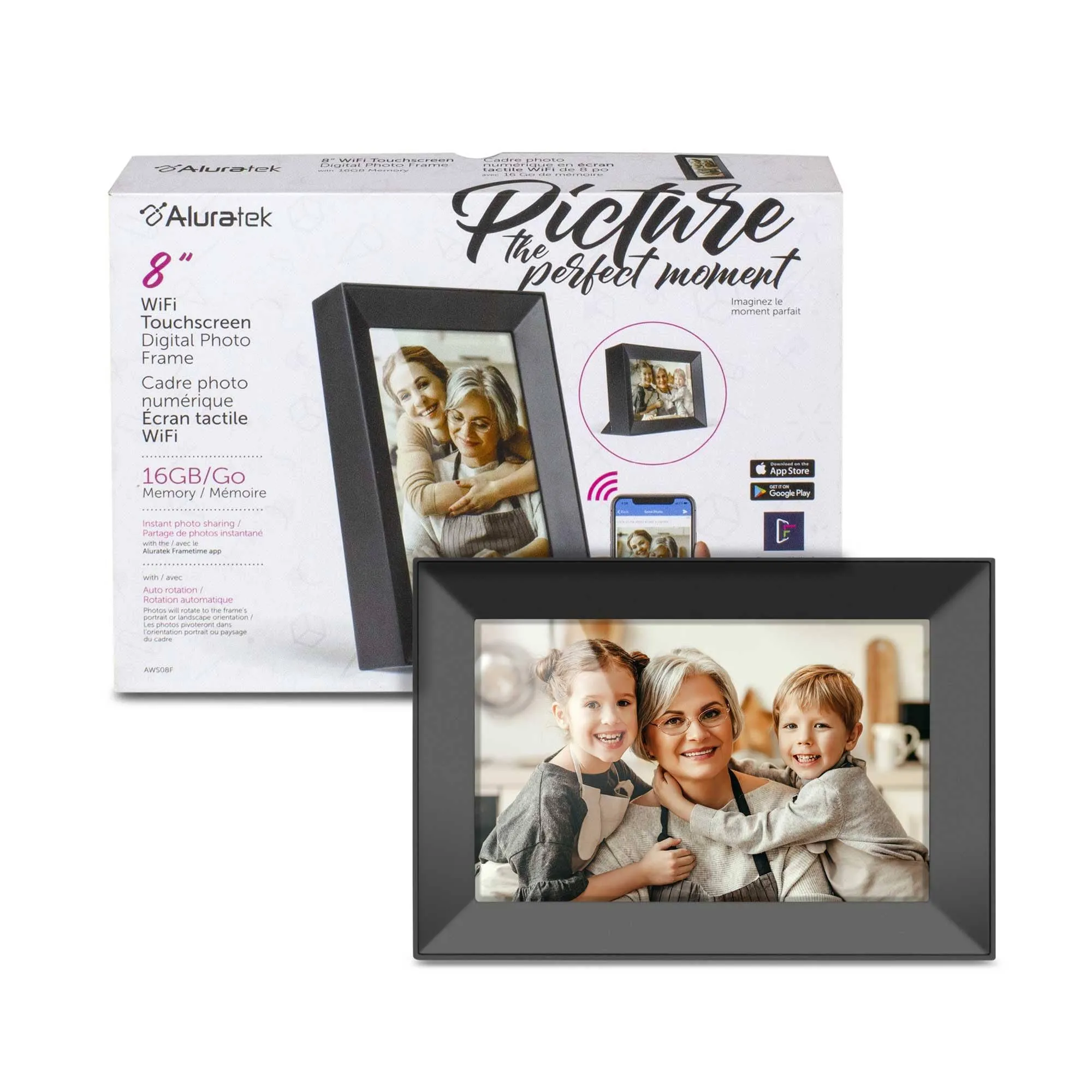 8" WiFi Digital Photo Frame with Touchscreen & 16GB Memory