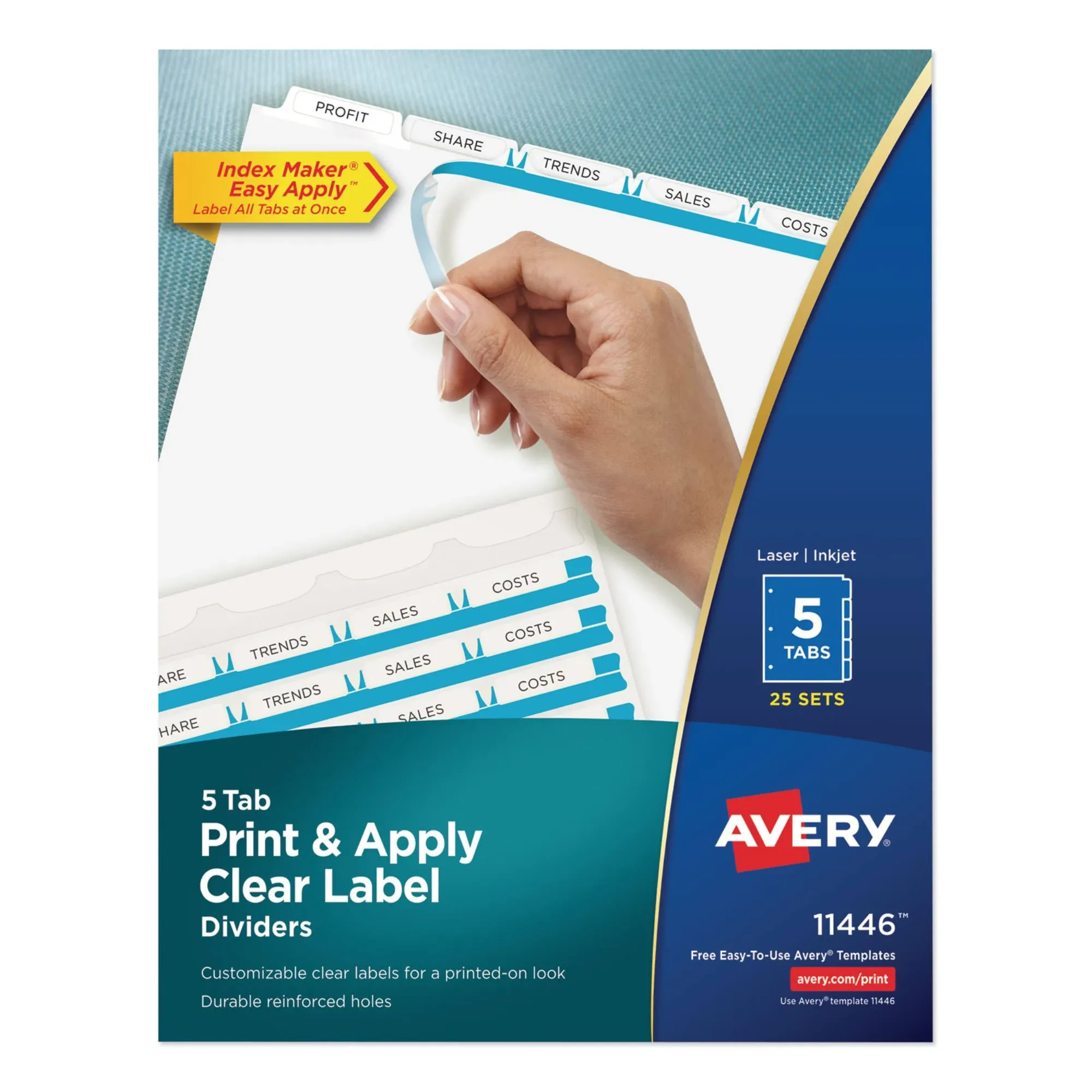 Avery - Print and Apply Index Maker Clear Label Dividers, 5 White Tabs, Letter, 25 Sets