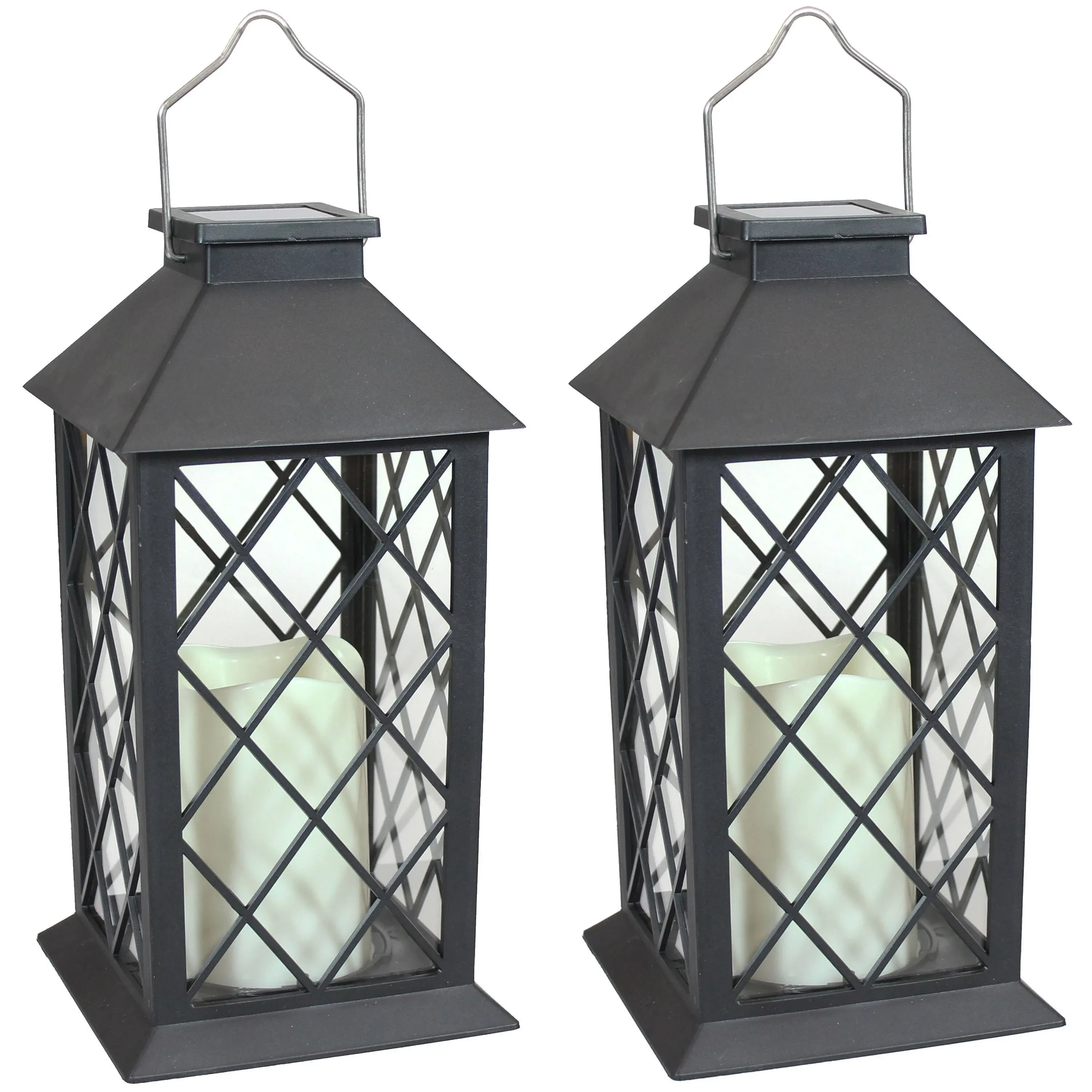 Sunnydaze Decor Concord Outdoor Solar LED Candle Lantern - Set of 2 - Black - 11-Inch