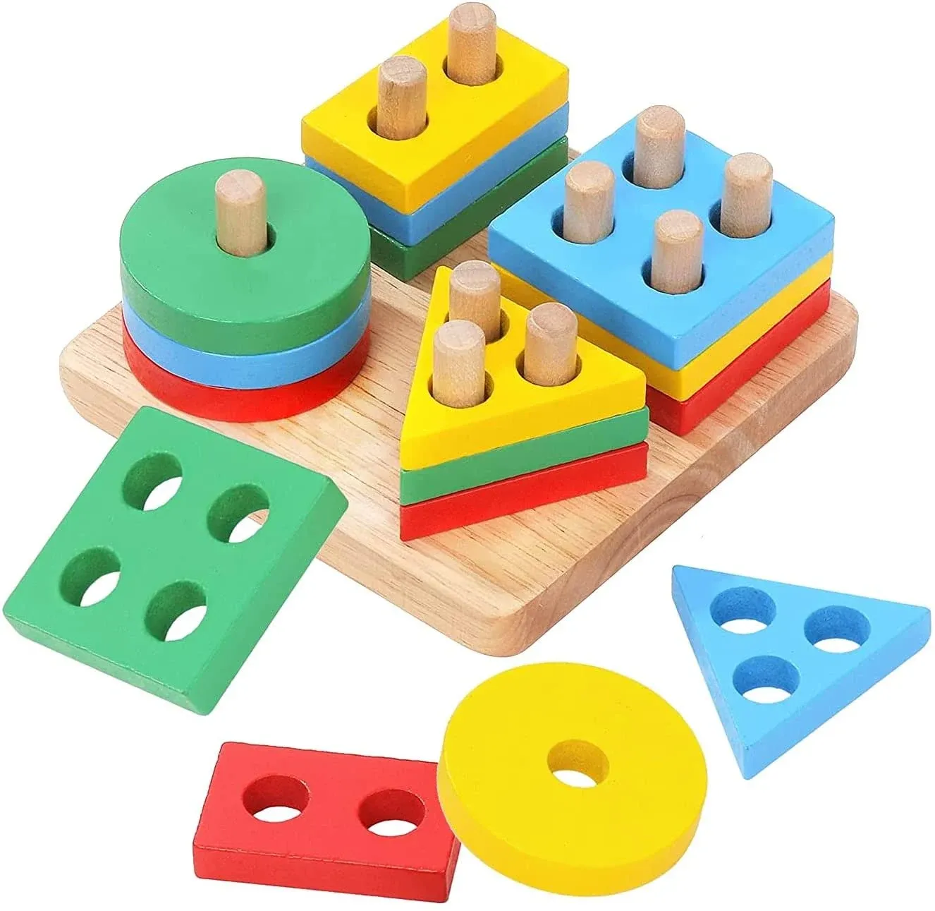 Wooden Sorting and Stacking Toys - Educational Learning Recognition Shape Colour