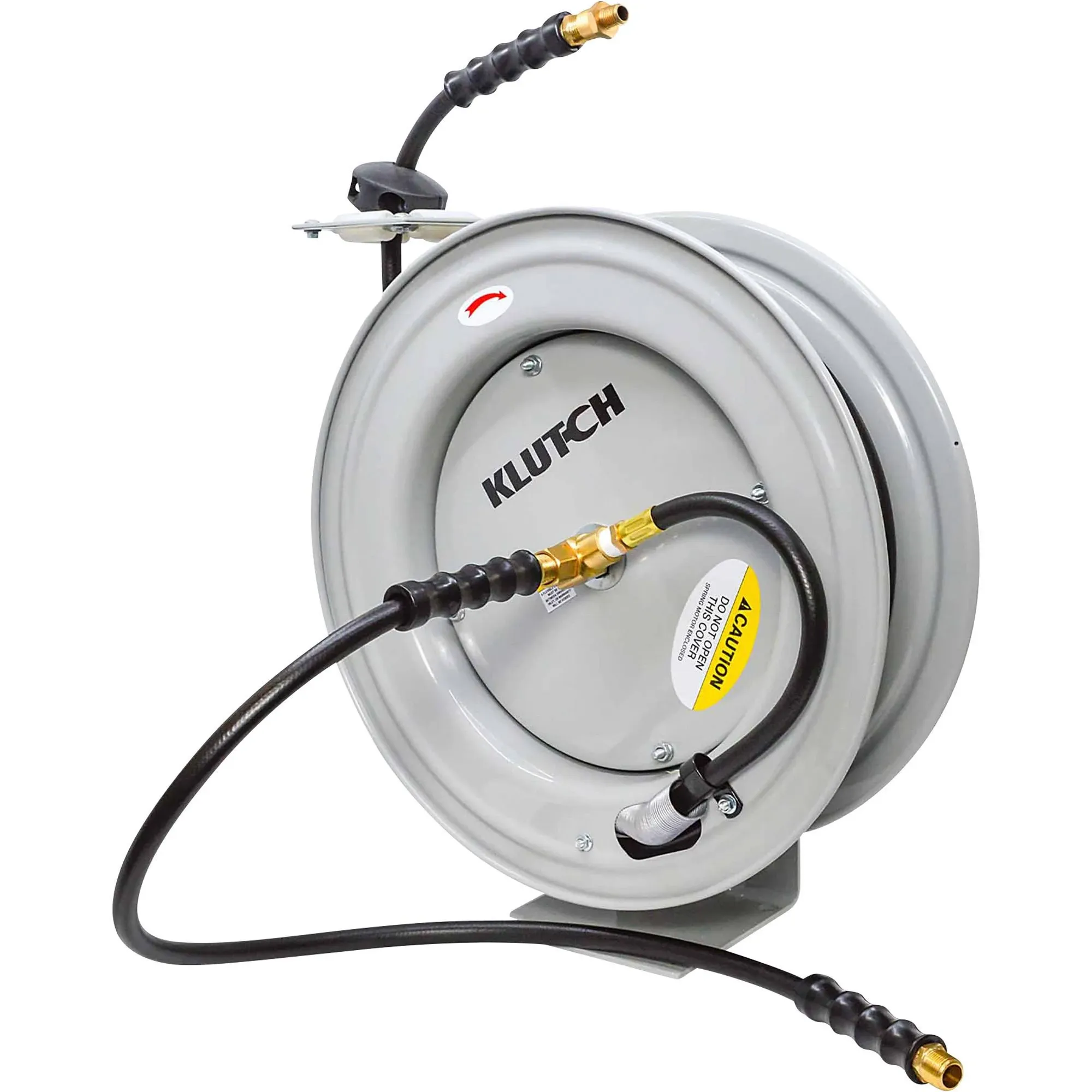 Klutch Auto Rewind Air Hose Reel with 1/2in. x 50ft. Rubber Hose, 300 PSI