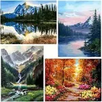 Fycert 4 Pack Paint by Numbers for Adults Kids Without Frame,DIY Oil Painting SE