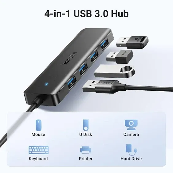 Hub UGREEN CM219 25851 with 4 USB-A 3.0 Ports and USB-A 3.0 Cable 15cm - Black - 6941876228515