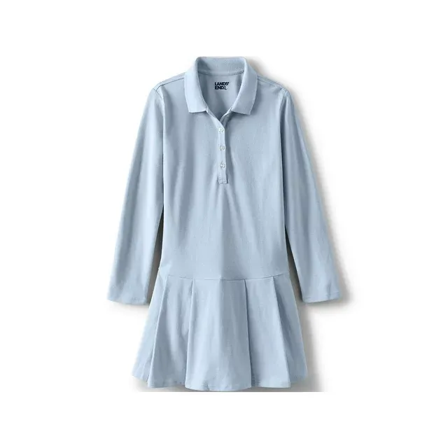 Lands' End Girls Long Sleeve Mesh Pleated Polo Dress