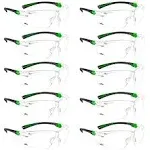 NoCry EyeArmor+ Adjustable Anti-Fog Clear Safety Glasses - ANSI Z87.1 Black & Green / 10 Pack