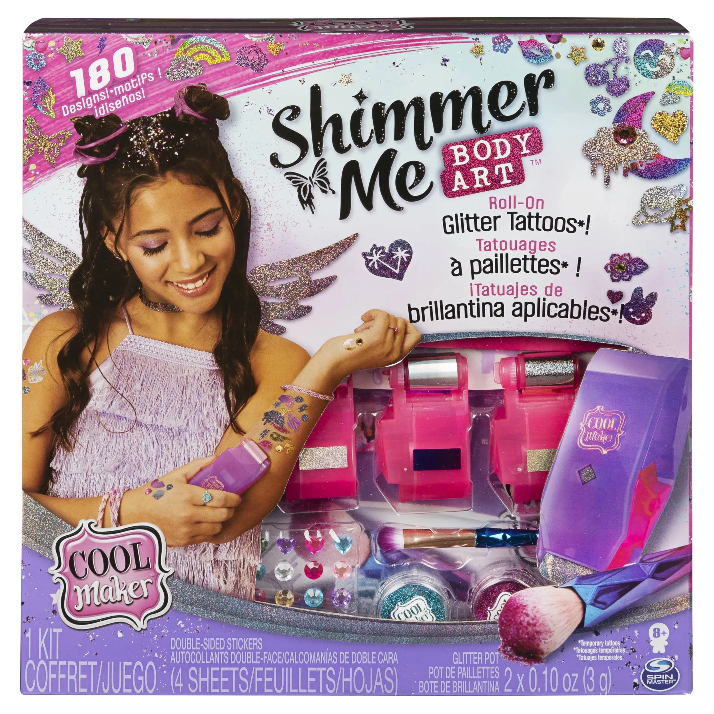 Cool Maker, Shimmer Me Body Art with Roller, 4 Metallic Foils and 180 Designs