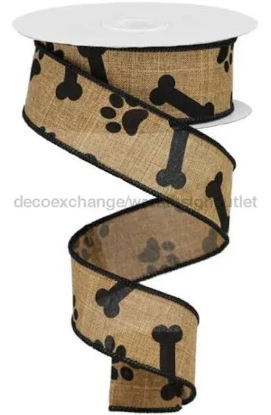 1.5" Paw Print Royal Ribbon: Tan & Black (10 Yards)