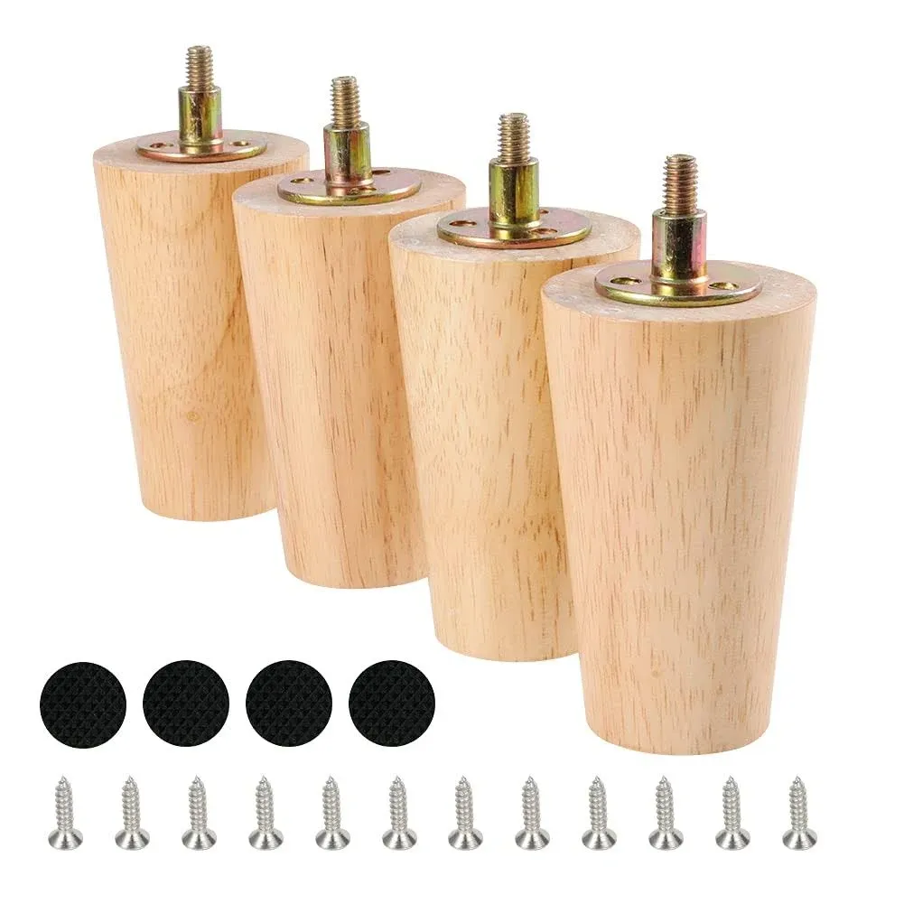 CtopoGo Wooden Solid Wood Round Furniture Legs 4 inch Set of 4 Mid-Century Modern ...