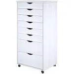 Adeptus Solid Wood 6+2 Drawer Wide Roll Cart - White