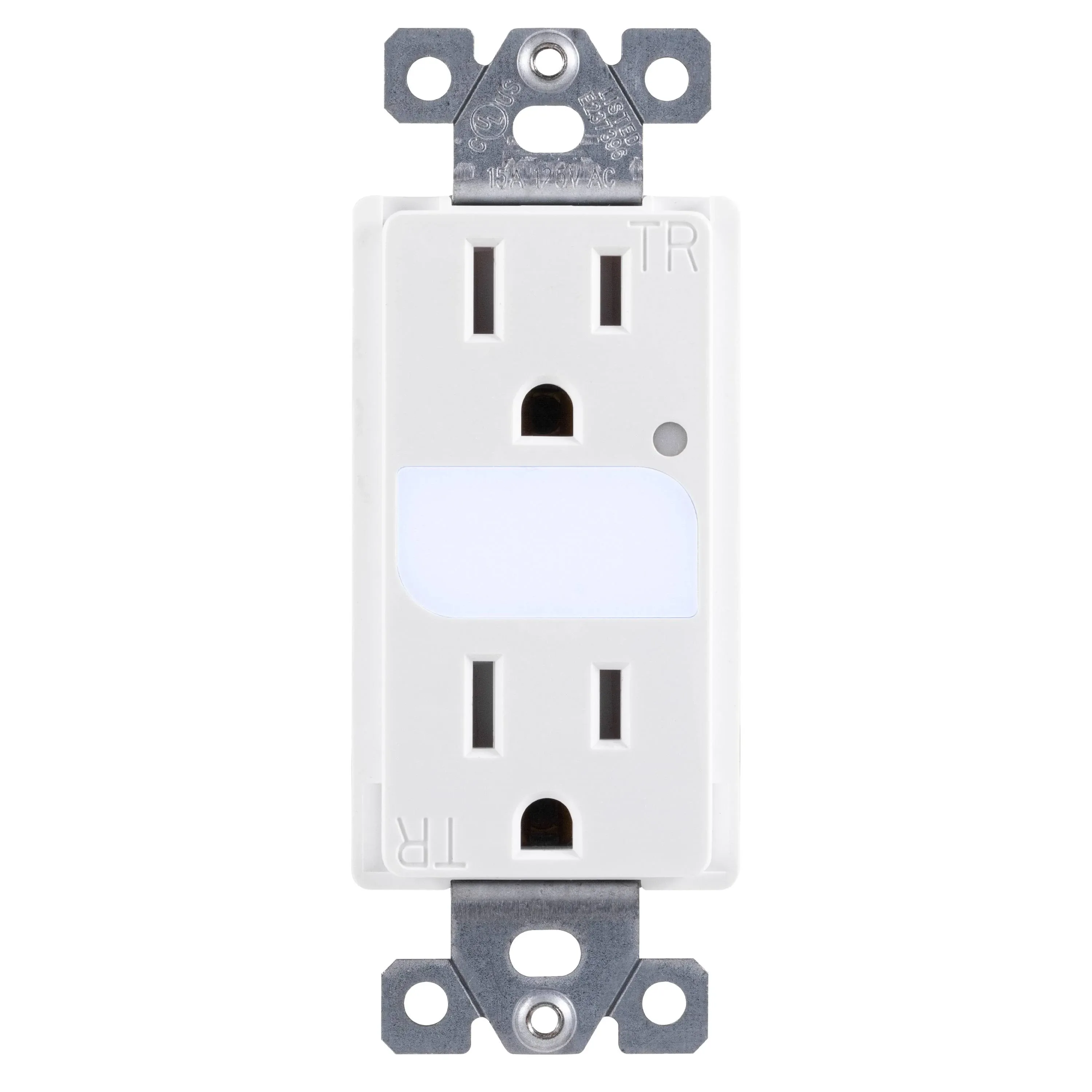 GE In-Wall Duplex Receptacle with Built-in Light-Sensing LED Night Light, 40967