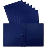 Blue Plastic 2 Pocket Folders with Prongs, Heavyweight, Letter Size Poly Folders