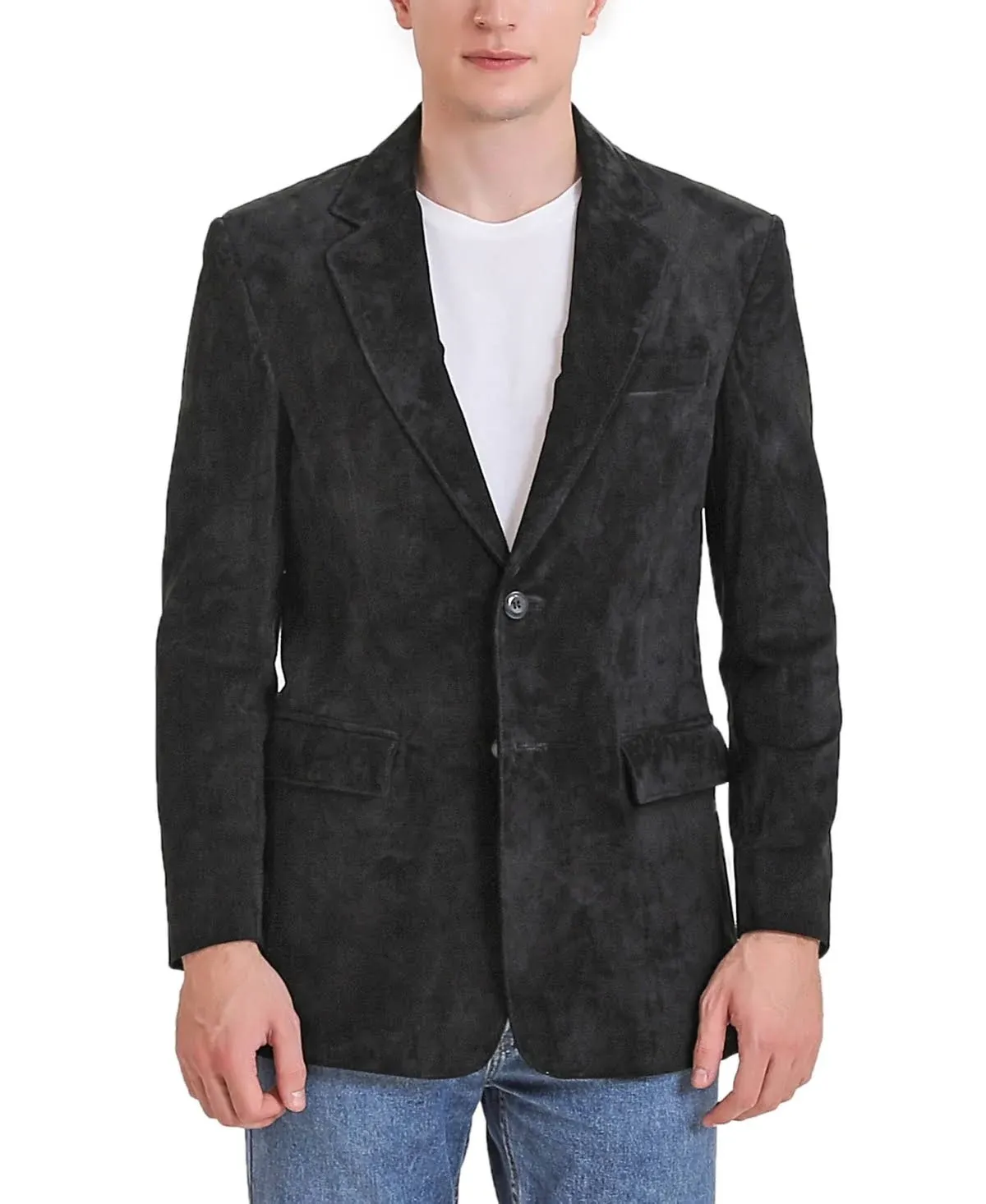 BGSD Men Cliff Classic Two-Button Suede Leather Blazer - Black