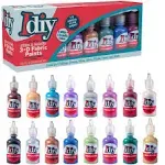 Fabric Paints (16 Colors) - 1oz bottles, (8 GLITTER & 8 METALLIC) 3D Fabric Textile T Shirt Clothing Soft Paint, Non-Toxic Water-Based, Permanent, Classroom, Birthday Party Art Craft, Holiday Craft