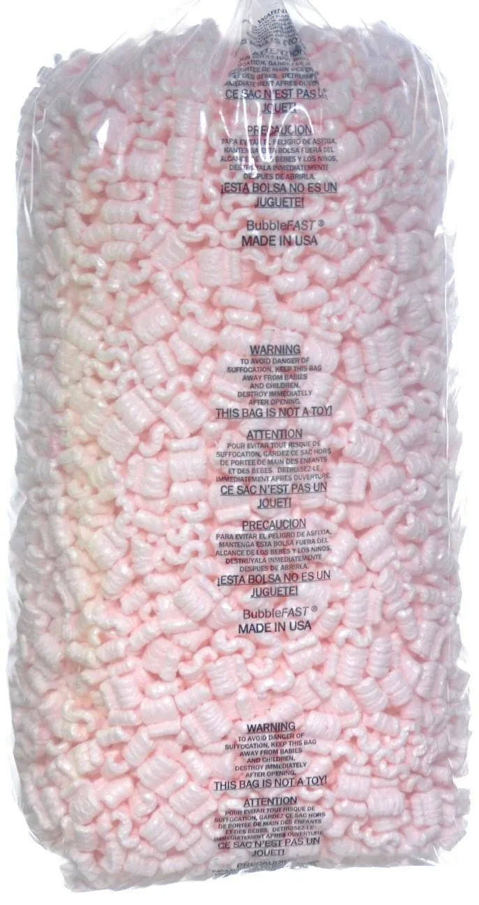 Branded 3.5 Cu. Ft. (22.5 Gallons) Pink Anti-Static Packing Peanuts Popcorn Mad