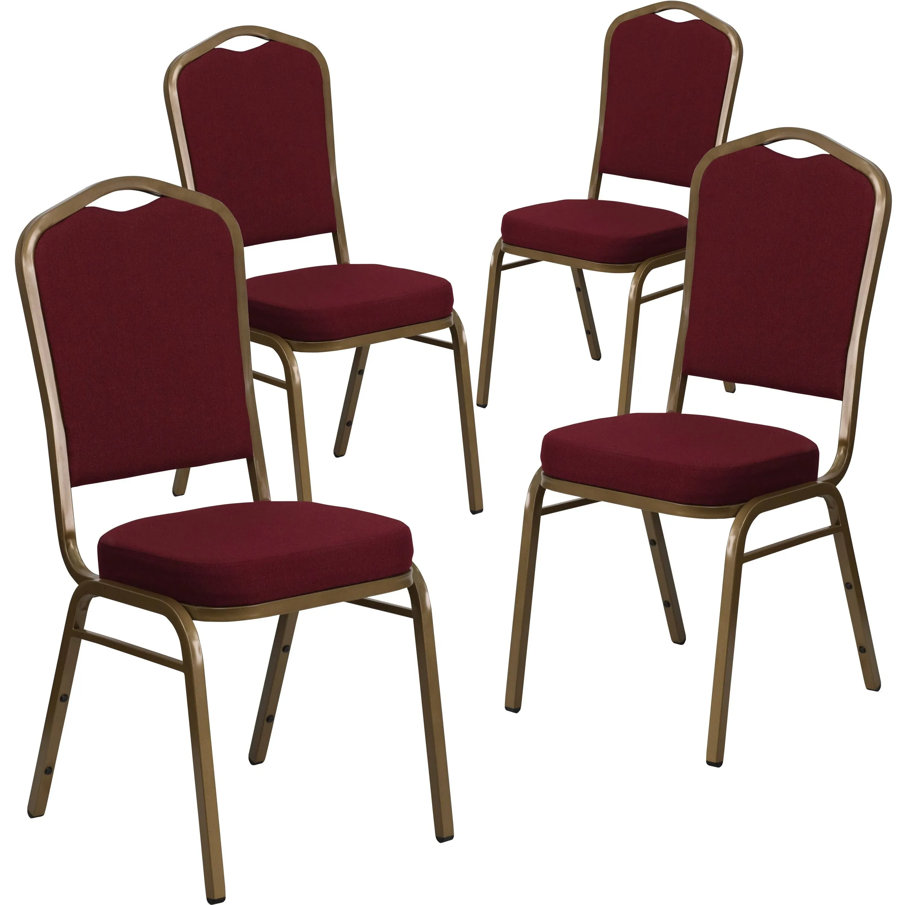 4 Pk. Hercules Series Crown Back Stacking Banquet Chair Burgundy Fabric/Gold Frame