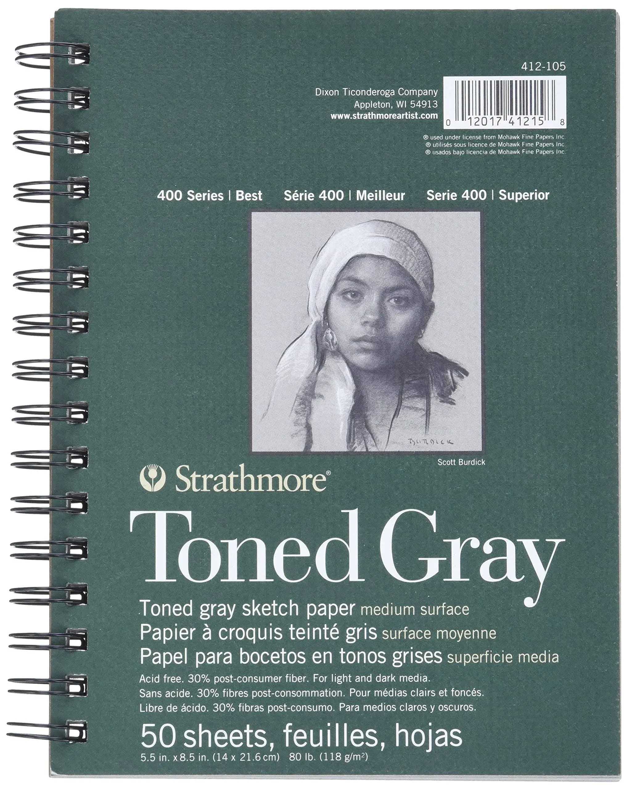 Strathmore 400 Series Sketch Pad, Toned Gray, 5.5x8.5 inch, 50 Sheets - Artist Sketchbook for Drawing, Illustration, Art Class Students