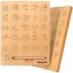 Coogam Wooden Letters Practicing Board, Double-Sided Alphabet Tracing 