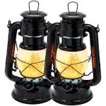 YAKii LED Vintage Flame Lantern Metal Outdoor Hanging Lantern with Dancing Flame Battery Operated Halloween Outdoor Indoor Decoration(Black Pack of 2)