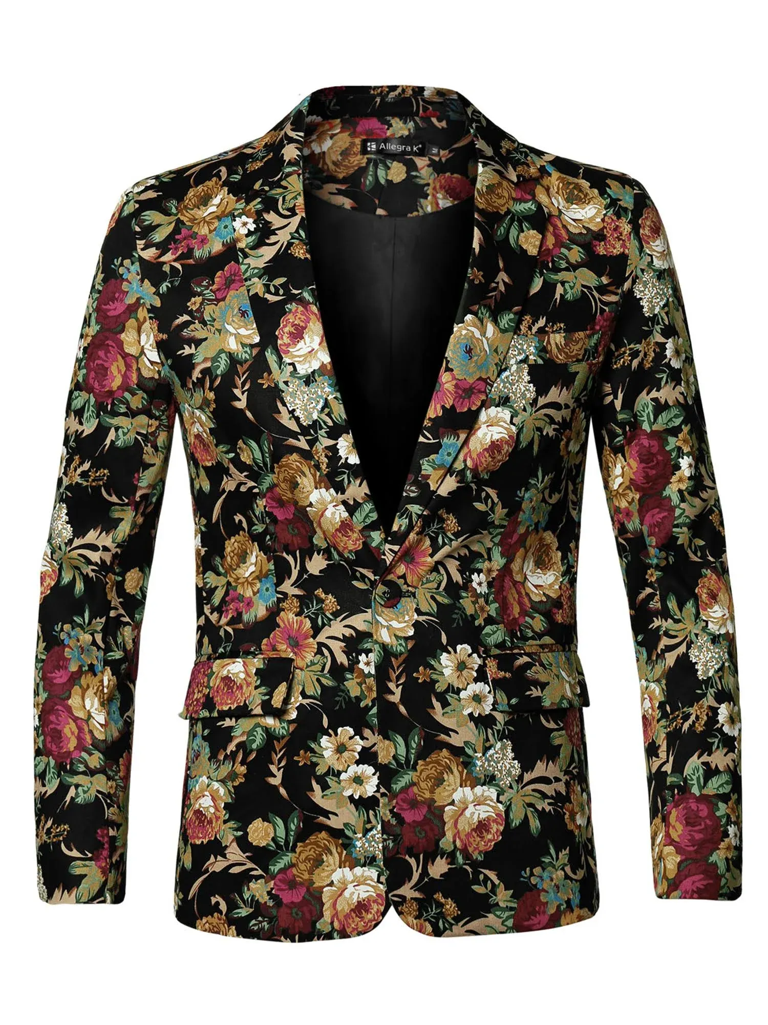 Unique Bargains Men's Floral Print Long Sleeve Single Breasted Casual Blazer ...