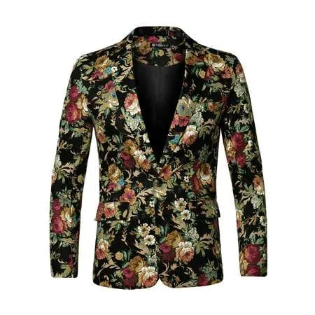 Unique Bargains Men's Floral Print Long Sleeve Single Breasted Casual Blazer ...