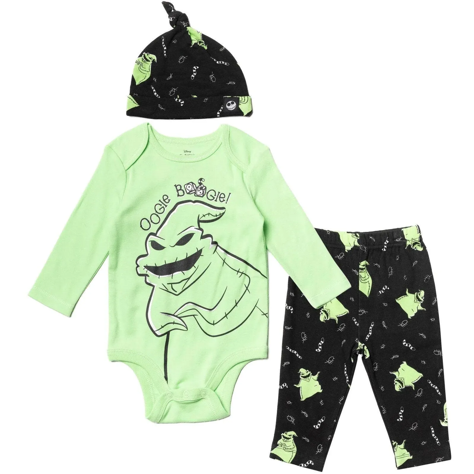 Disney Nightmare Before Christmas Oogie Boogie Infant Baby Boys 3 Piece Outfit Set: Cuddly Bodysuit Pants Hat Green / Black 18 Months