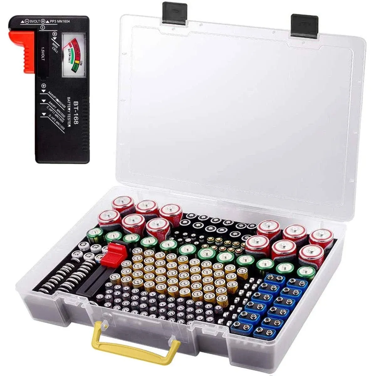 ALKOO Battery Organizer Storage Holder- Batteries Case Containers Box with Tester Checker Bt-168. Garage Organization Holds 225 Batteries AA AAA C D